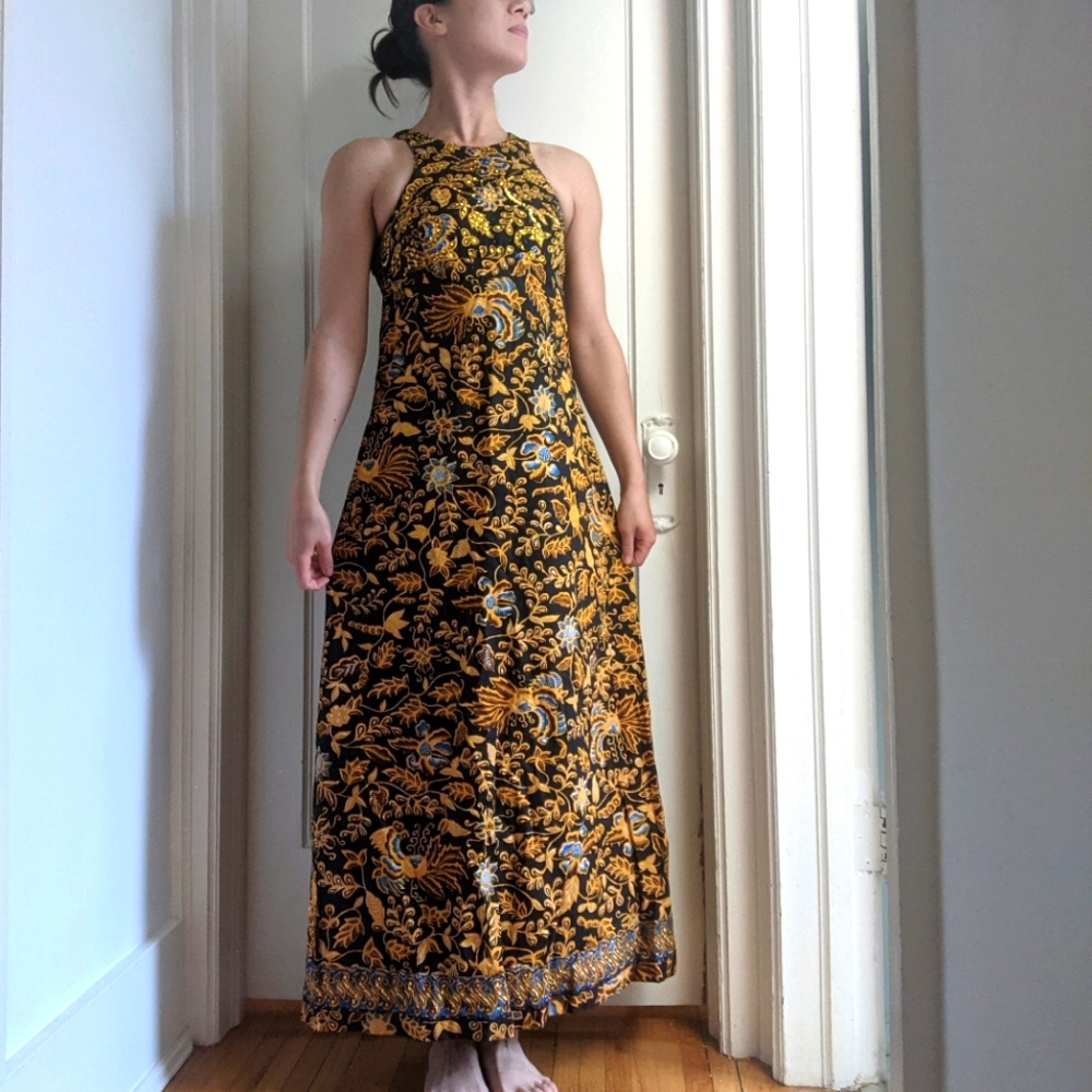 Black & Gold Floral Halter Maxi Dress